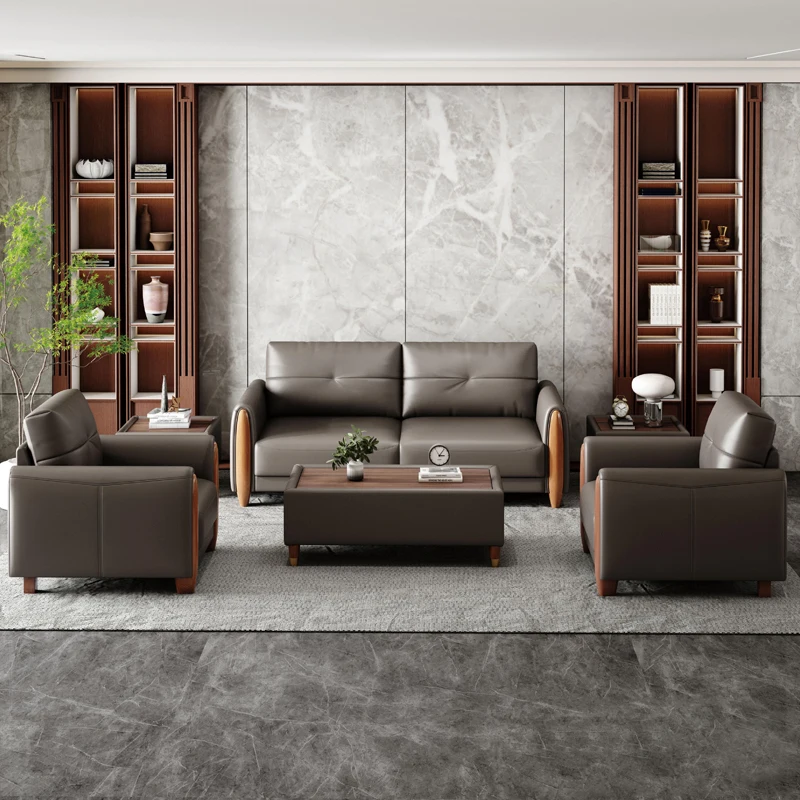 

#High-End Italian Style Office Leather Covered Sofa Home Office Hotels Schools Metal Base