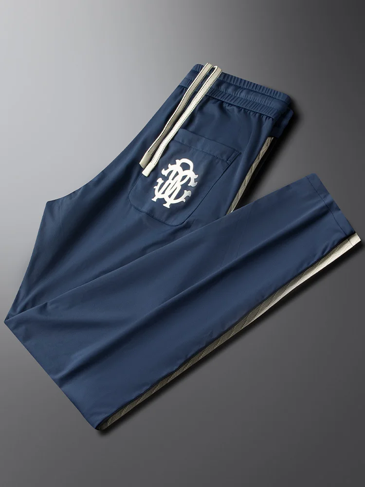 

Мужские летние тонкие брюки из ледяного шелка, прямого кроя, быстросохнущие, для бега и спорта, модные городские...