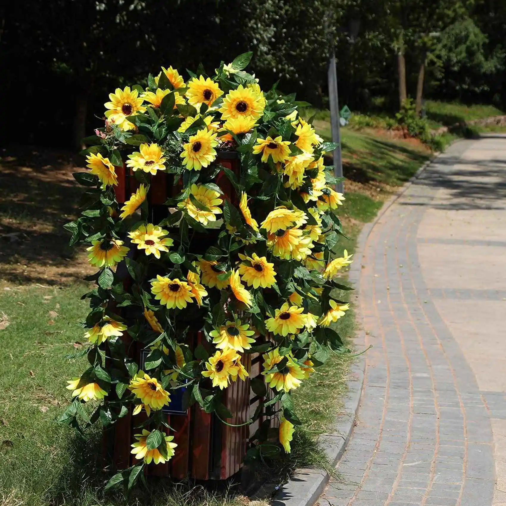 NOCM 2Pcs Sunflower Garland Vine Fake Silk Sun Flowers Hanging Vines for Balcony Garden Wedding Decoration