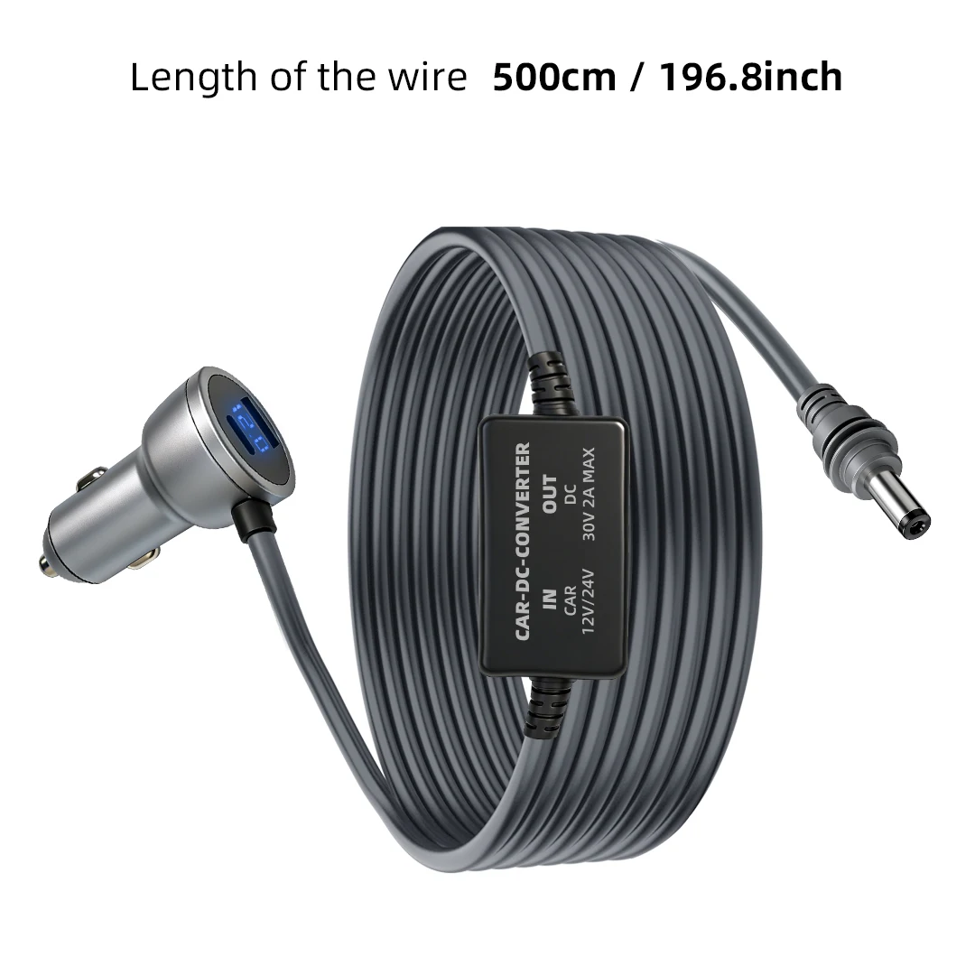 Booster Cable for  Mini: 30V/2A High Power DC to Cigarette Lighter Adapter with Digital Display