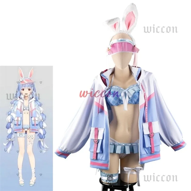 

NewVTuber Usada Pekora Costume Swimsuit Wigs Fantasy Bunny Girl Cosplay Costumes Halloween Outfit All setb;3's,6.e;