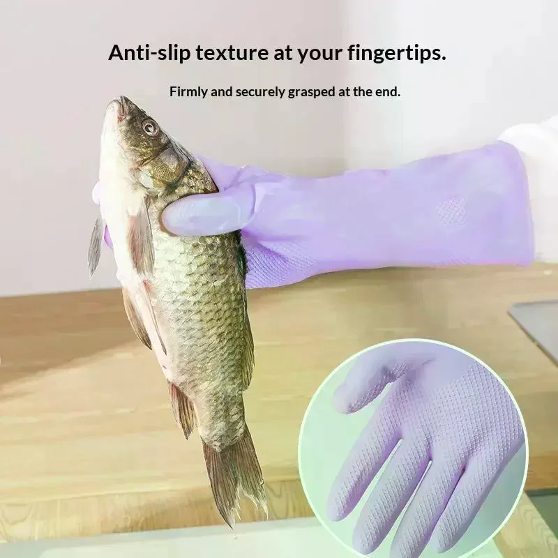 Latex Dish Washing Gloves,with Non-slip Grip,Water Resistant Reusable Rubber Glove,for Kitchen Bathroom Cleaning 1Pair