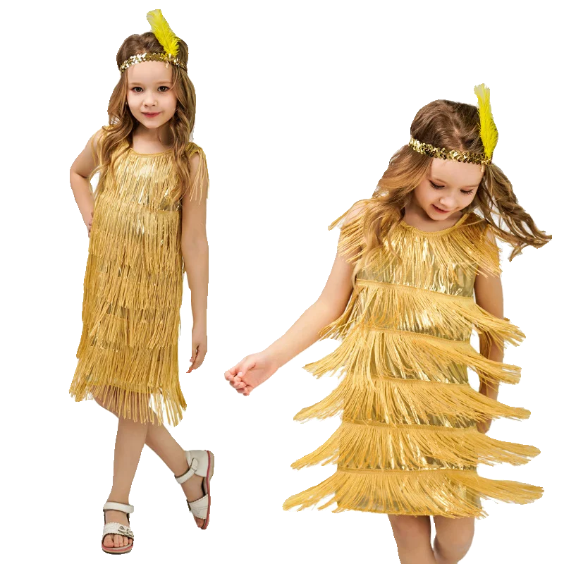 

Children Girls retro Latin dance performance dress Fringe dress Dance Girls Party Fringe stage performance dress