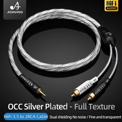 ATAUDIO HiFi 3.5mm do kabel Audio RCA Hi-end 6N OCC posrebrzany rdzeń do telefonu CD Stereo 3.5mm do 2RCA męski kabel połączeniowy