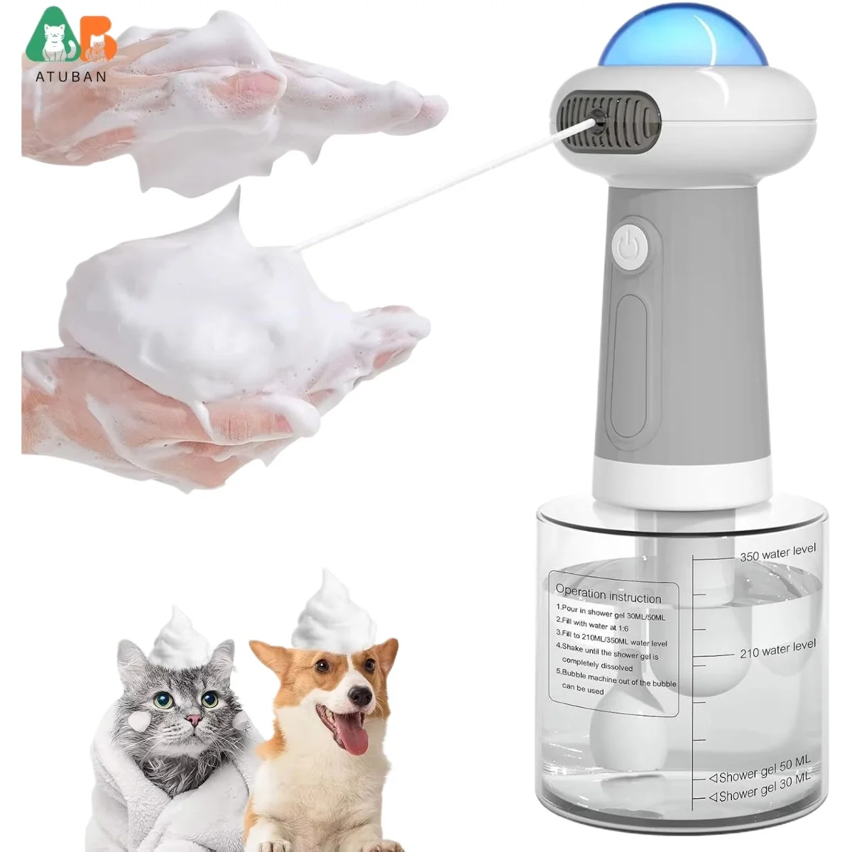 

ATUBAN Dog Shampoo Dispenser, UFO Dog Shampoo Sprayer, Electric Foaming Shampoo Dispenser for Dog and Cat Washing, for Bathtub