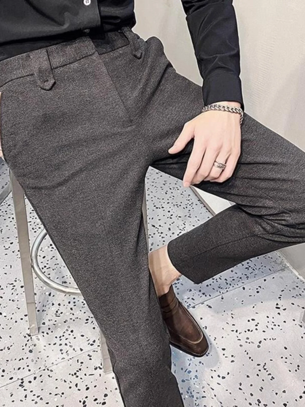 

Мужские шерстяные брюки, осень-зима 2024, новый модный повседневный костюм, облегающие длинные брюки, драпированные брюки West