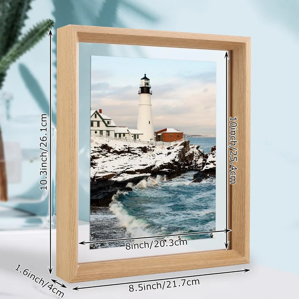 4PCS 8x10 Floating Frame, Double Plexiglass Floating Picture Frame Solid Wood Float Frame for 8x10 Photos Pictures or Smaller, W