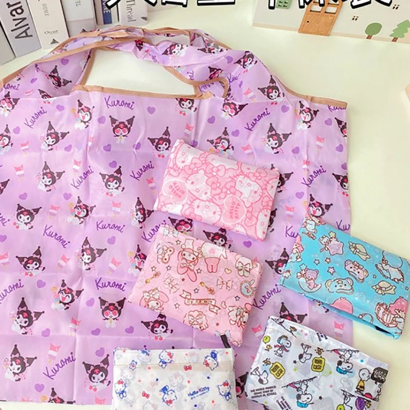 Sanrio Hello Kitty Shopping Bag My Melody Kuromi Cinnamoroll Foldable Shopping Bag Portable Eco-Friendly Supermarket Large Stora