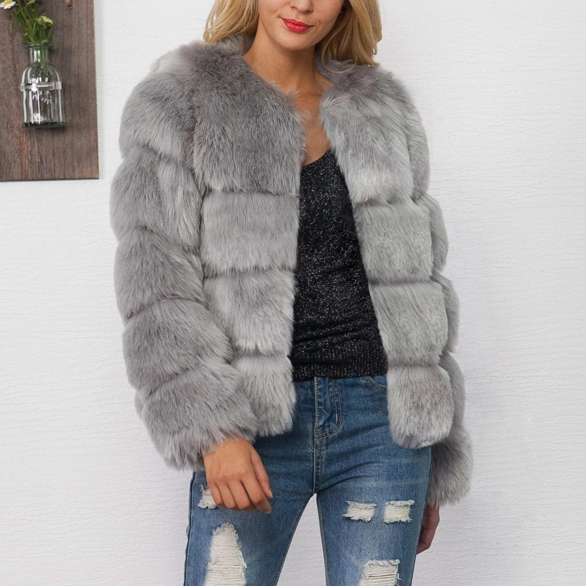 Manteau Court Fausse Fourrure Femme Hiver - usage example