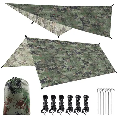 Camouflage Awning Sun Shelter 210T Polyester Yarn Camping Tent Tarp Waterproof Foldable Ultra-light Picnic Backpacking Equipment