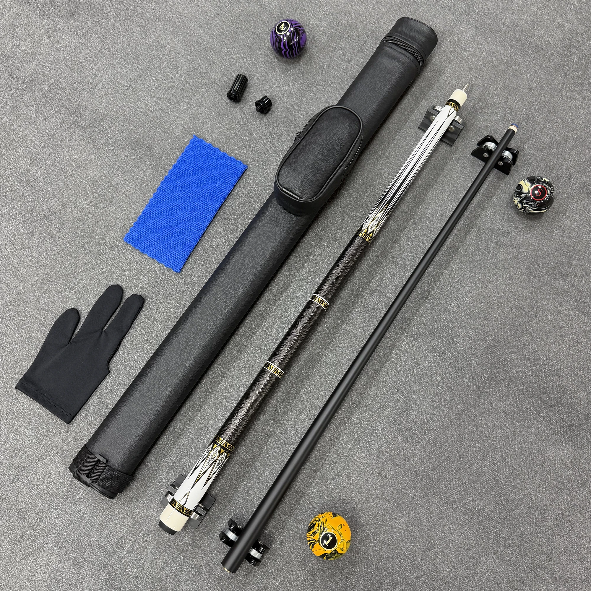 High-end inlaid professional billiard stick, free protection box and accessories, head 13mm, stick length 148CM, 19oz