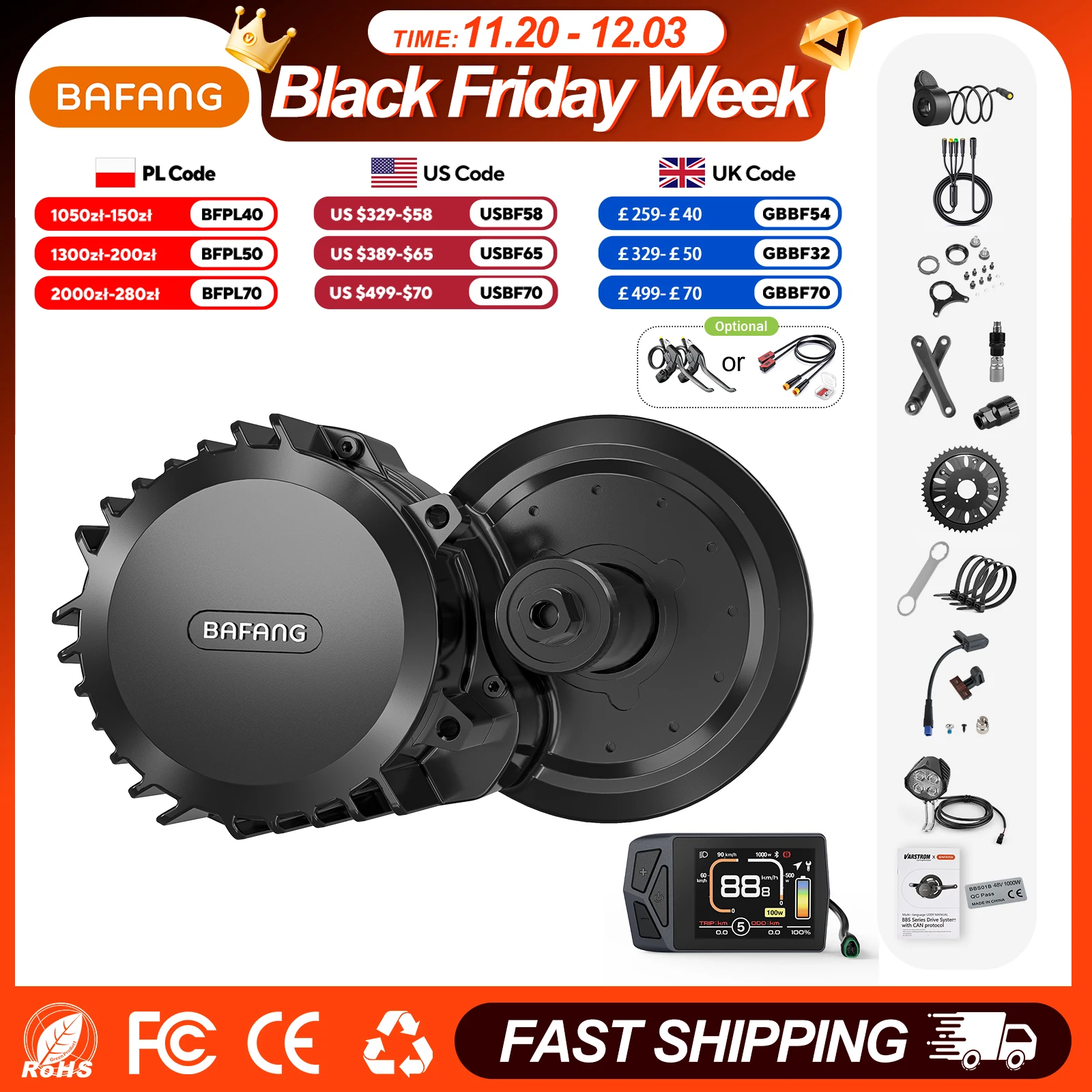 

BAFANG 1000W 48V BBSHD Mid Drive Motor Kits Electric Bicycle Motor BBS03 68mm 100mm Ebike Mid Drive motor engine Conversion Kit