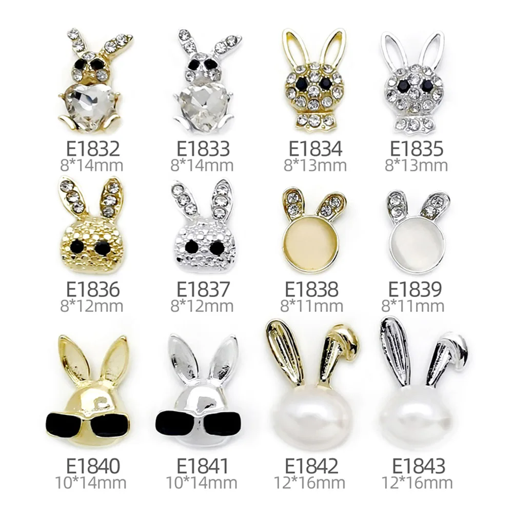 10Pcs/lot 3D Alloy Bunny Nail Art Decorations Rhinestone Parts Cat's Eye Sunglasses Pearl Cute Rabbit Head Ear Nail Charms Bulk