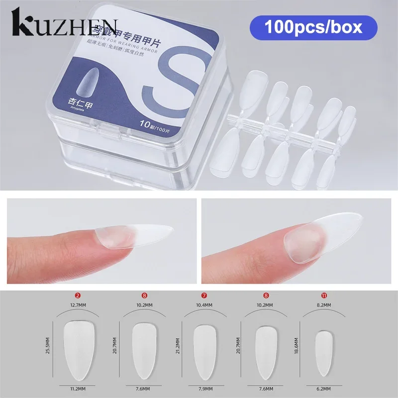 100 pz/scatola Unghie Finte Trasparente Presse Sulle Unghie Copertura Unghie Finte Consigli A Forma Corta Goccia D'acqua Adesivo Completo Per Le Unghie