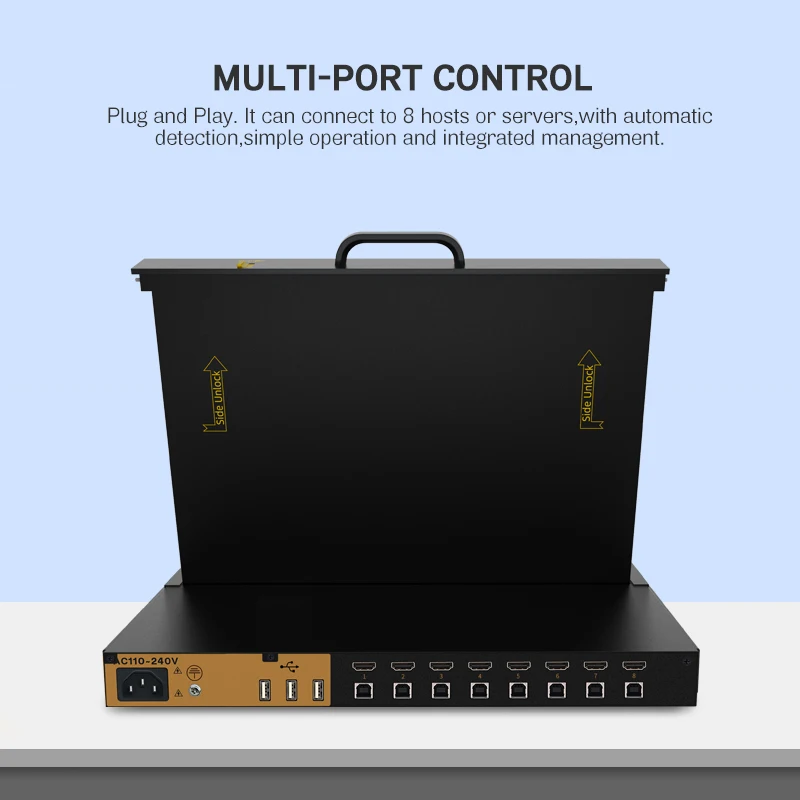 Support DC And AC Dual Power Input 1U Rack Mount 18.5 Inch LCD Display 8 Ports For + USB KVM Switch In Stock
