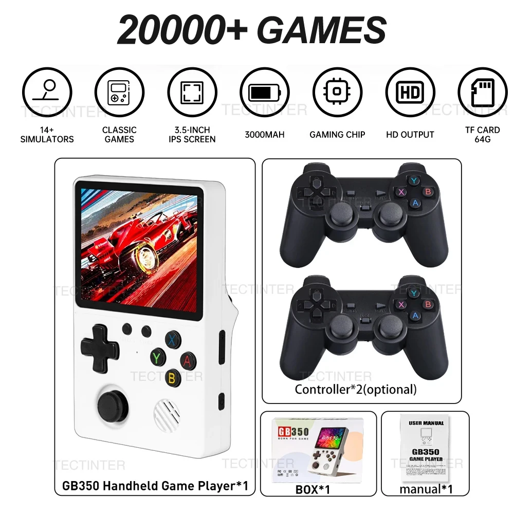 Console de jeu vidéo Portable rétro GB350, pour PS1/GBA, plus de 20000 jeux intégrés, écran IPS, système Linux, lecteurs de rétroéclairage portables