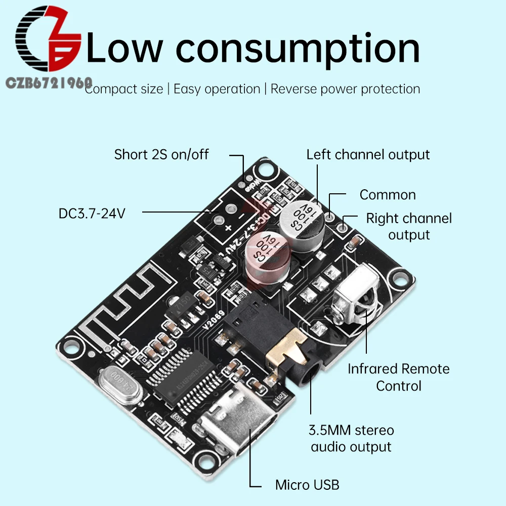 Scheda ricevitore audio Bluetooth DC 3.7-24V Bluetooth 5.0 Scheda di decodifica MP3 Lossless Modulo musicale audio stereo con telecomando