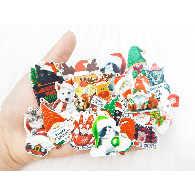 Mixed 20/50PCS Acrylic Christmas Dwarf Cat Dog Charms Flat Back Planar Pendants for DIY Earrings Hairpin Jewelry Making