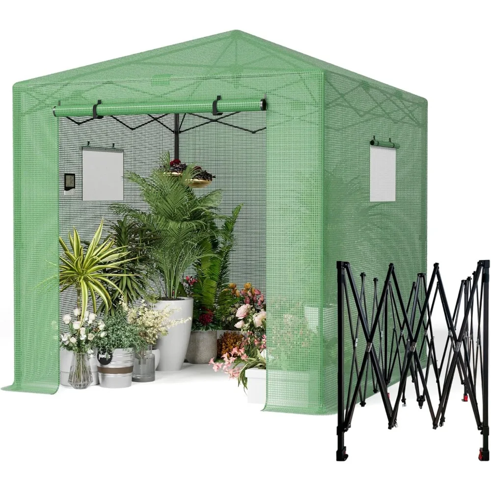 

8x12FT Pop Up Greenhouse, Greenhouse with thermometer and growth lamp, Cold and insect prevention Portable Greenhouses