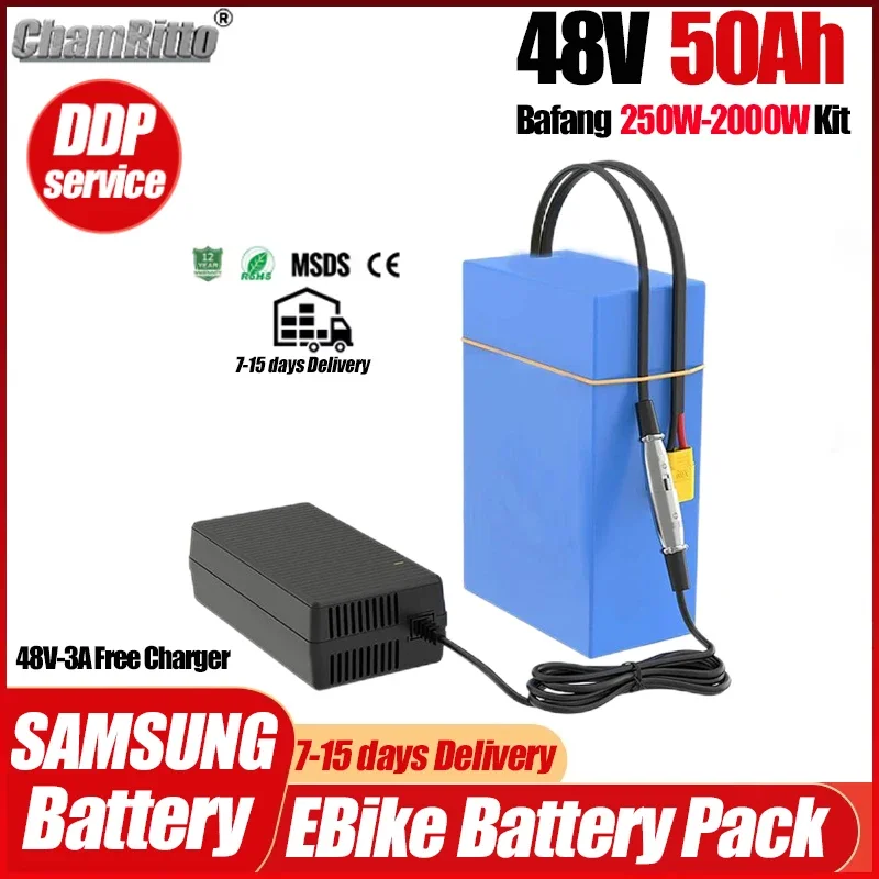 E bike chamrider Battery 48v 50ah Electric Bicycle Escooter 30 40ah Battery Pack 20ah Motorcycle Electric Vehicle 250w-2000w Kit