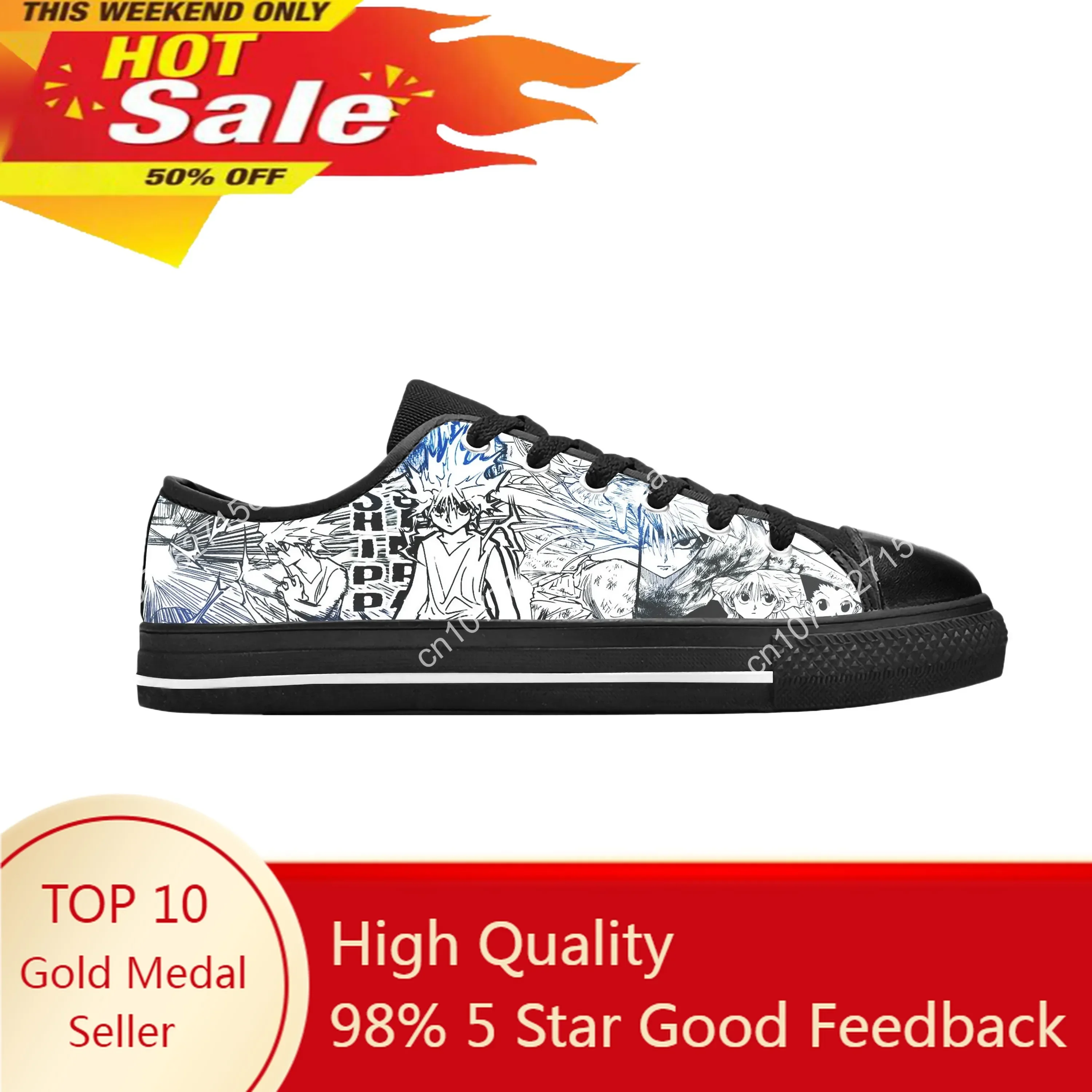 Anime Manga Cartoon Hunter X Hunter Killua Zoldyck Casual Cloth Shoes Low Top Comfortable Breathable 3D Print Men Women Sneakers
