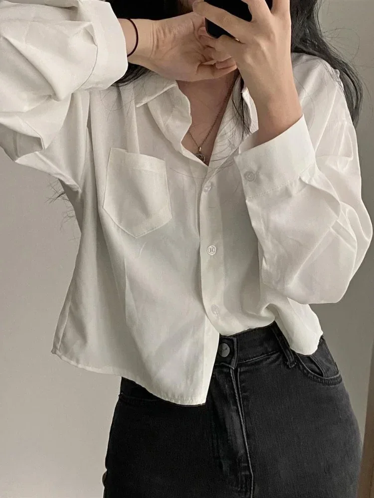 2024 Vintage Shirts Women Korean Fashion White Long Sleeve Button Tops Summer Harajuku Loose Office Ladies Blouse New