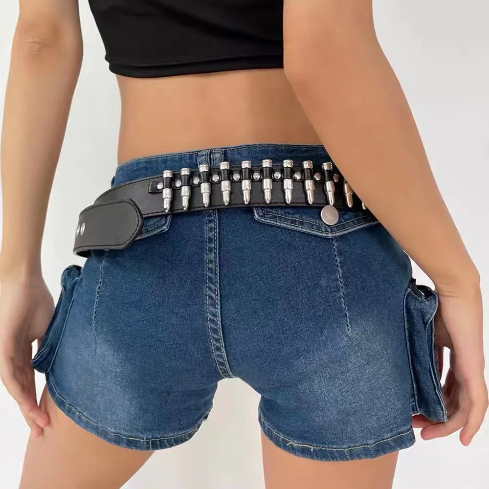 Fashion Rivet Bullets Decorated Belt Personalized Square Alloy Buckle Belts Punk Hip Hop Rock Waistbands Jeans Accessories Belt