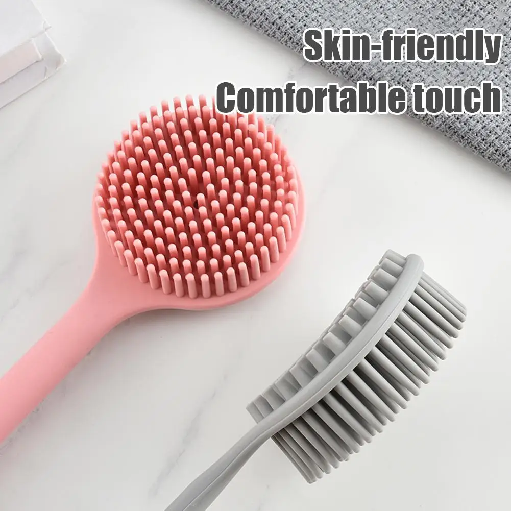 فرشاة حمام من السيليكون ذات مقبض طويل، أداة تنظيف وتقشير مزدوجة الجوانب