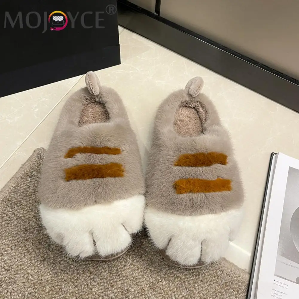 3D Cat Paw Plush Slippers Fluffy Home Slippers Comfortable Furry Paw Couple Slippers Anti Slip Cute Paw Slippers for Men Women