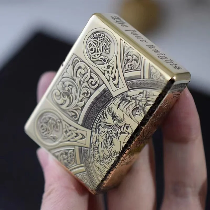 ZORRO 912 Heavy Duty Armor Brass/Titanium Windproof Lighter; 3/5 Hinged Metal Lighter Men's Gift 150G