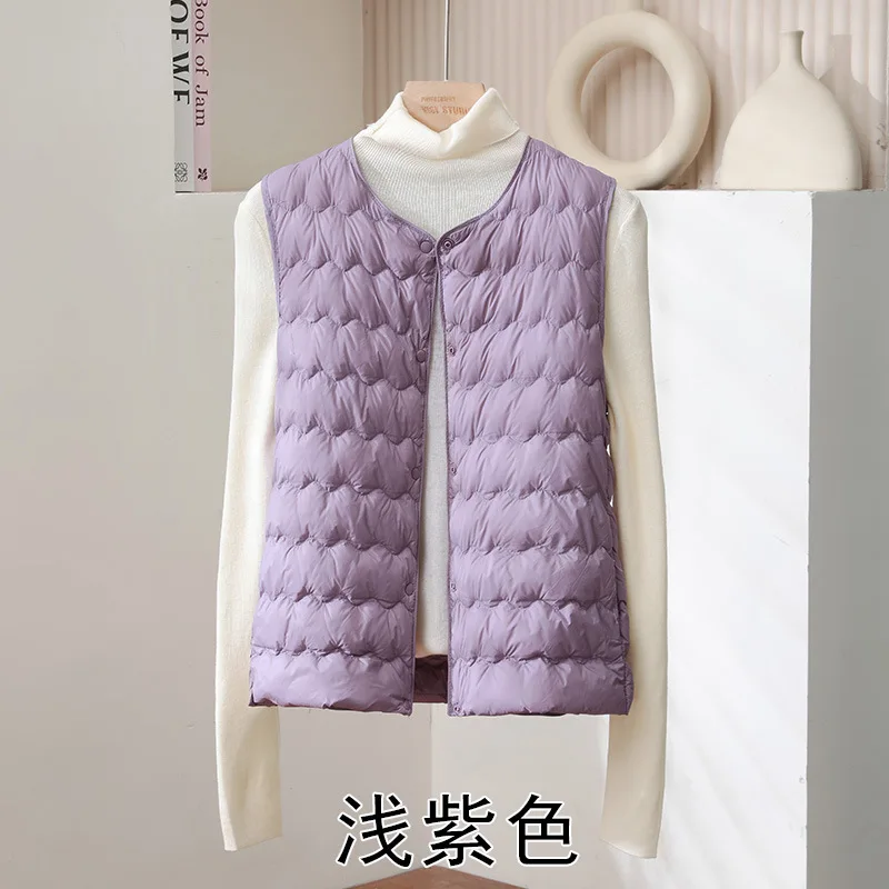 Autumn Winter Women Wave Warm Down Waistcoat Jacket Ultra Light Thin White Duck Down Vest Coat Lady Sleeveless Short Tank Parkas