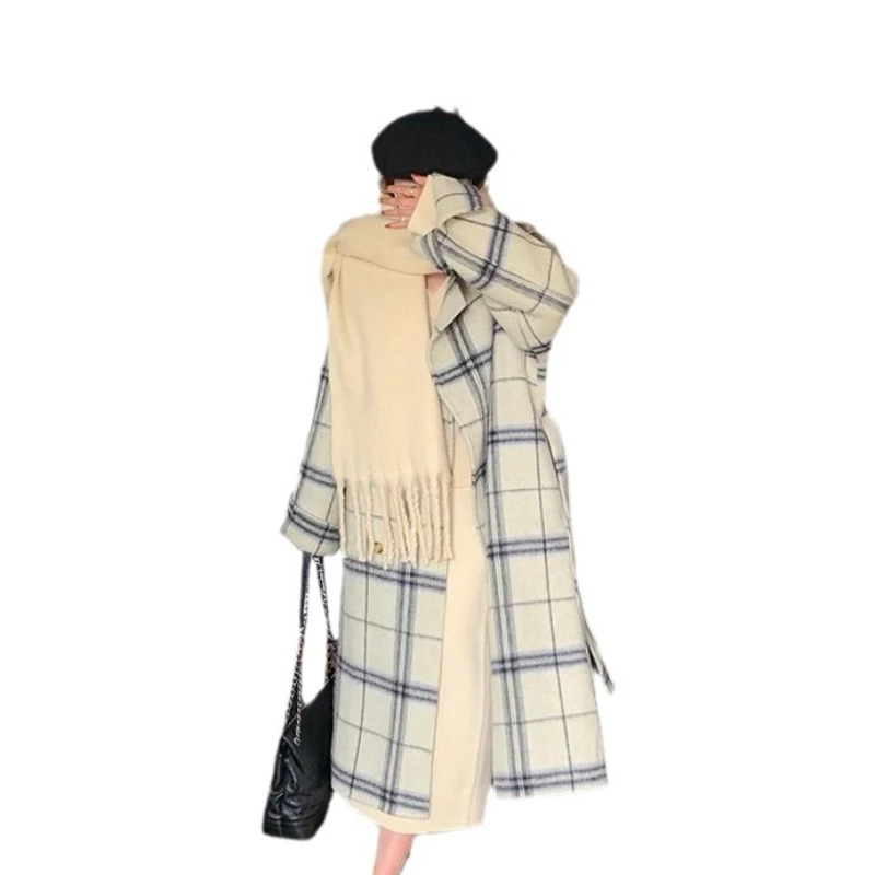 2024 Autumn and Winter New Long Plaid Woolen Coat Women's Woolen Coat Jacket Fashion