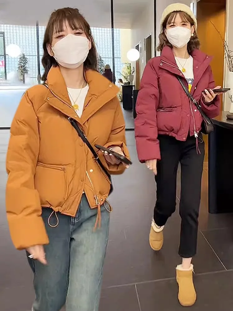 

Women's Faion Thiened ort Cotton Jaet Stand Collar Winter Outerwear Bread Sle Versatile Small Size Commute Korean V...