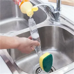 Dish Washing Tool Soap Dispenser Handle Refillable Bowls Pans Cups Cleaning Sponge Brush for Kitchen Clean Tools