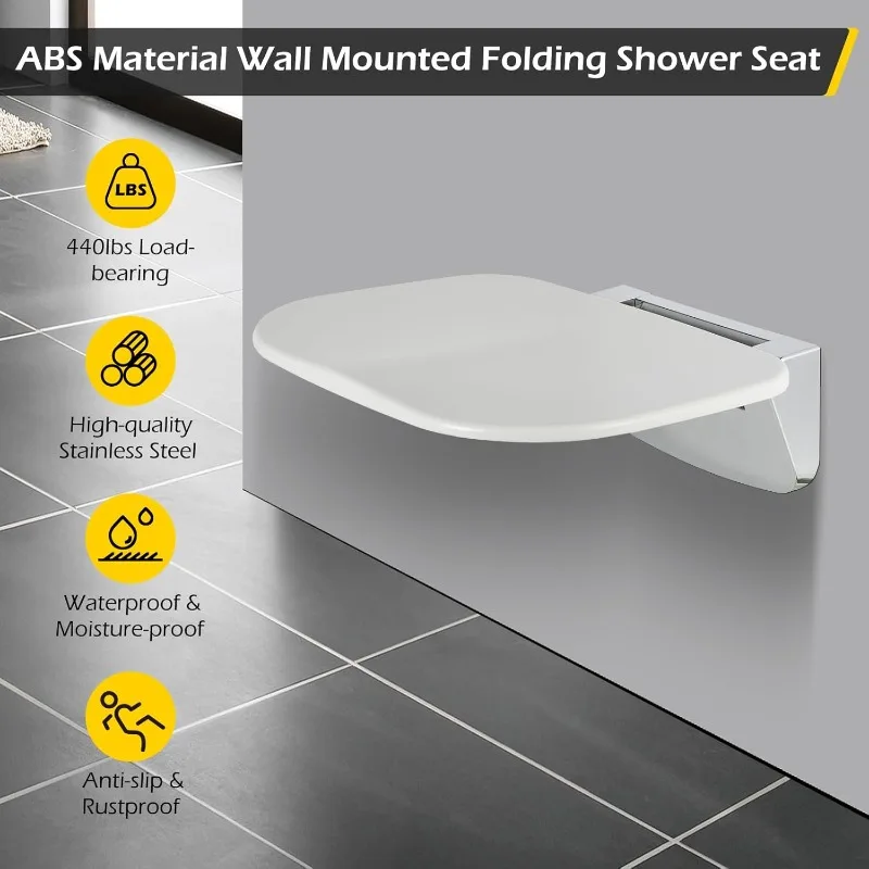 Wall Mounted Folding Shower Seat 440 lbs Load Capacity Folding Shower Seat for Indoor Shower