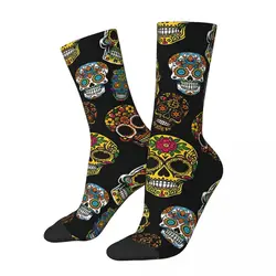 Funny Happy Sock for Men Sugar Skull For Dia De Los Muertos Vintage Day of the Dead Printed Crew Sock Novelty Gift