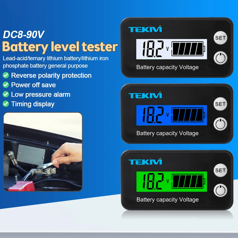 12V 24V 48V DC Battery Capacity Voltmeter Indicator Power Meter for Lithium Batteries Lead-acid Batteries Percentage Capacity