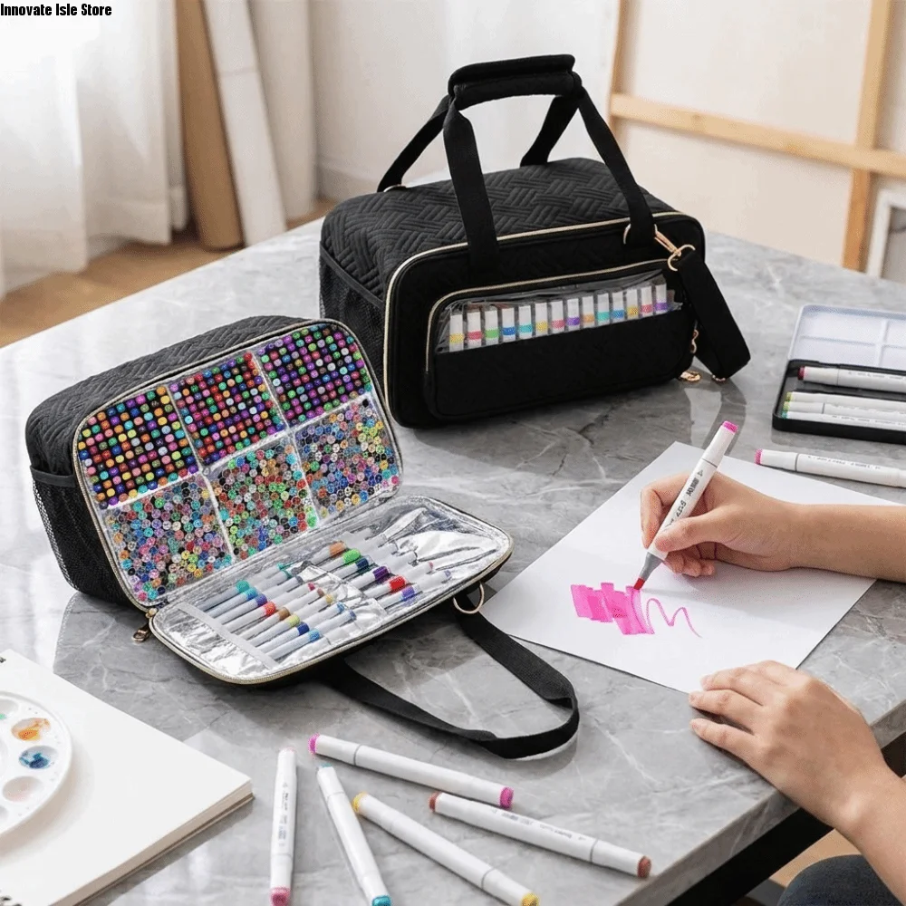 large-capacity-markers-storage-bag-zipper-waterproof-watercolor-pen-stationery-bag-with-divider-marker-carrying-case-school