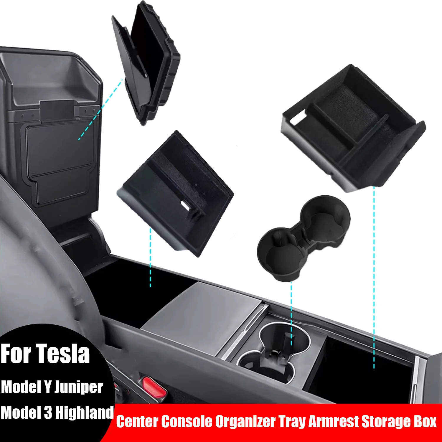Plateau de rangement pour Console centrale ABS, accoudoir, boîte de rangement, accessoires pour Tesla modèle Y Juniper 2025 et modèle 3 Highland 2024 2025