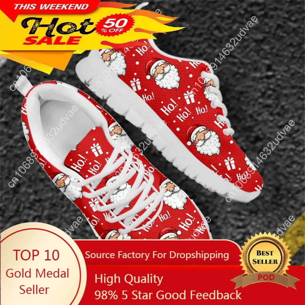 

Woman Shoes Casual Breathable Athletic Tennis Sneakers Christmas Hat Santa Claus Print Mesh Flats Footwear Xmas Gift