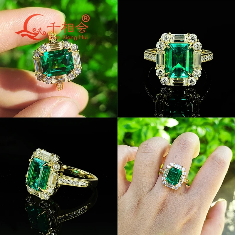 Imagem -05 - Anel Esmeralda Verde com Moissanite Branco 925 de Prata Ouro Amarelo Chapeado Casamento Noivado Presentes do Partido 8*10 mm