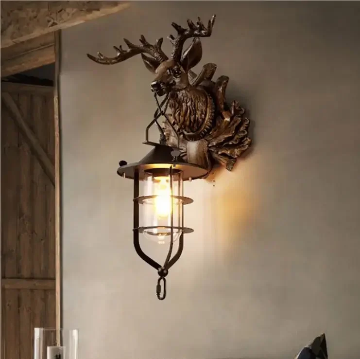 

Deer head wall lamp dock American Rural personalized bar corridor decoration retro industrial creative restaurant lamp