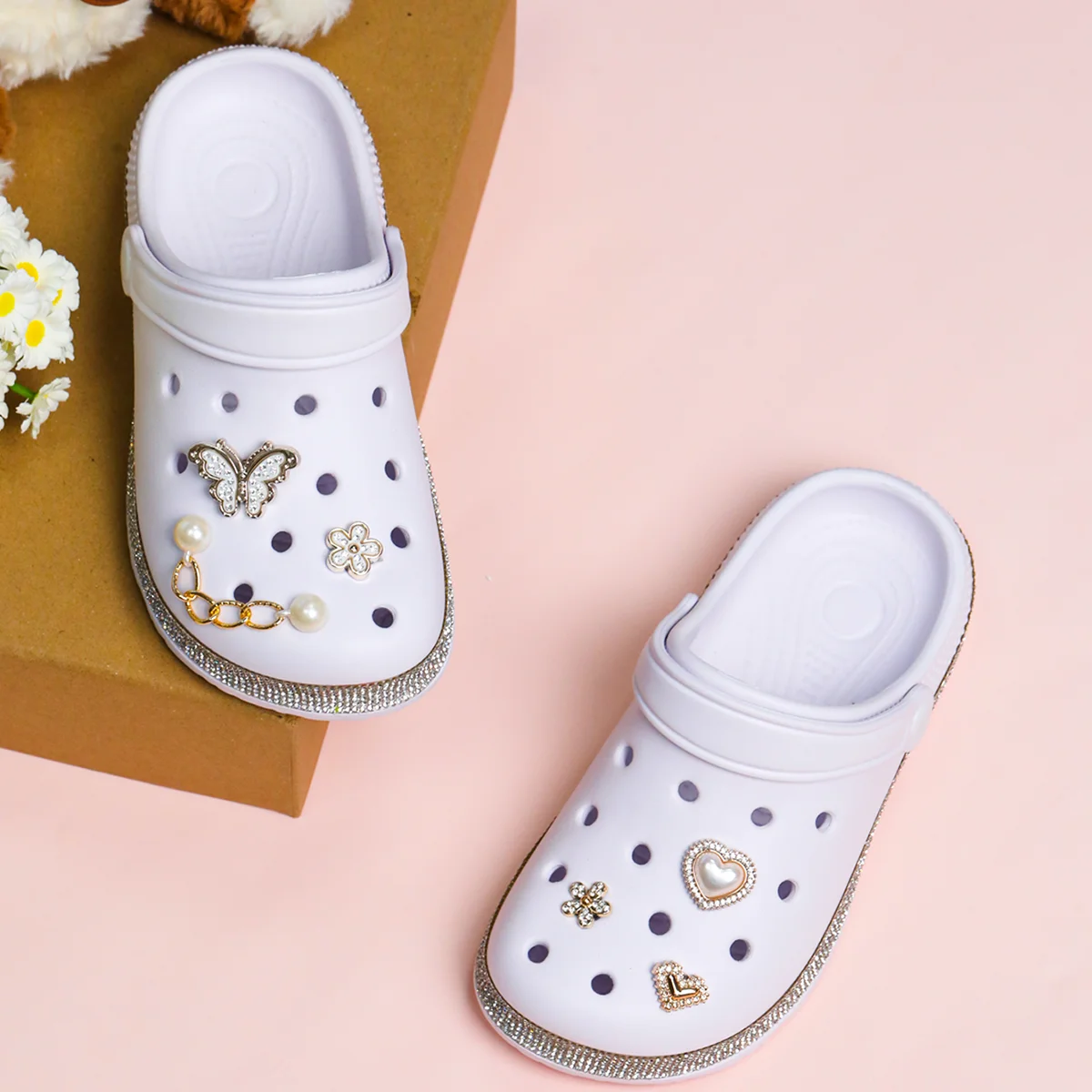 قباقيب لطيفة مزينة بالذهب، أحذية حديقة كاجوال للأطفال، خفيفة الوزن سهلة الارتداء، سهلة الارتداء والخلع. #5
