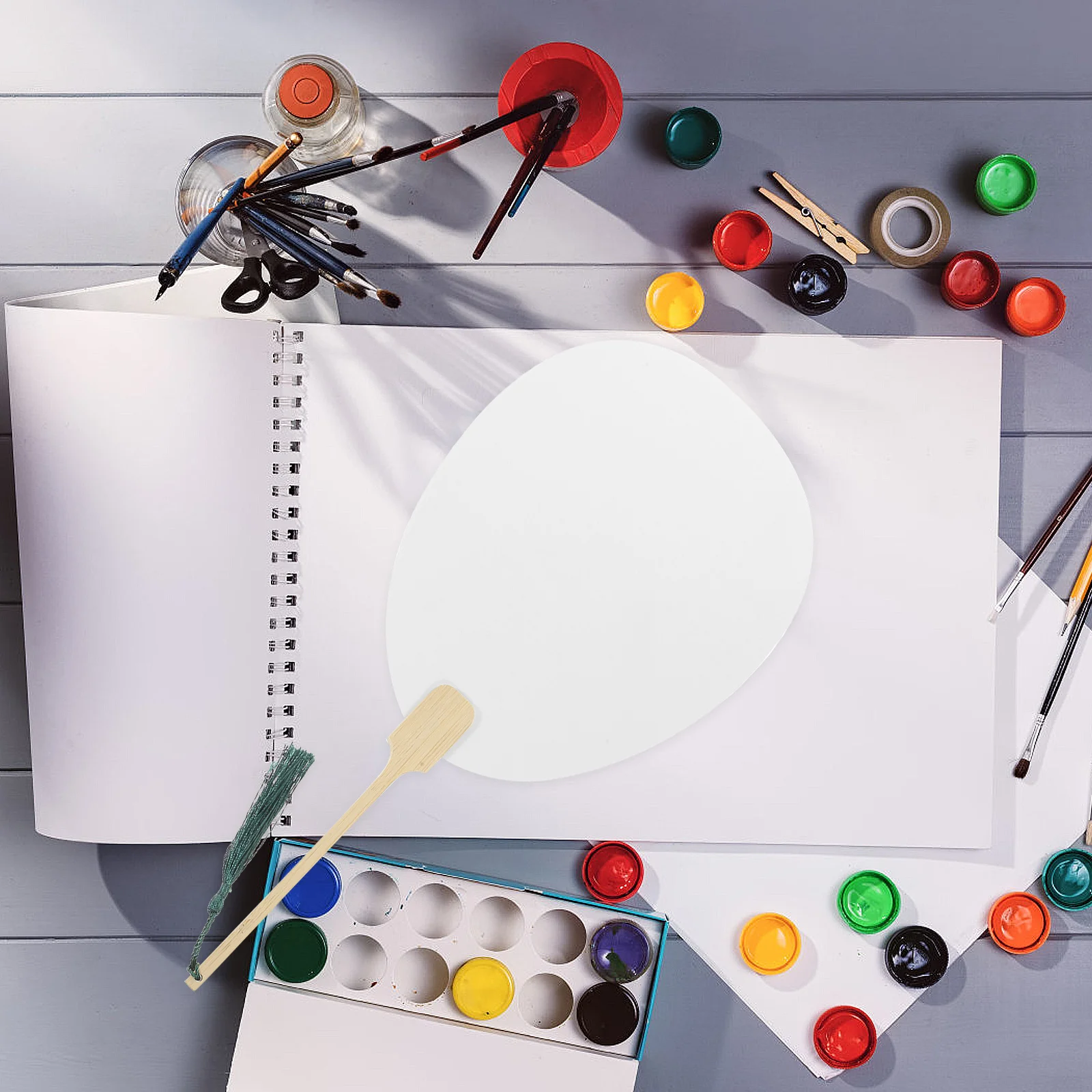 

5Pcs Chinese Round Fans DIY Blank Painting Hand Fan for Kids Artistic Craftsmanship Improve Handeye Coordination Ability