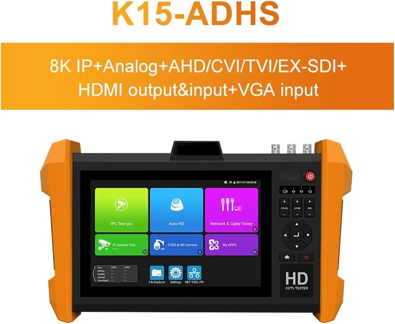 7Inch 8K IP CCTV Tester Monitor AHD CVI TVI SDI Camera Testing HDMI VGA Input Cable tracer POE Output