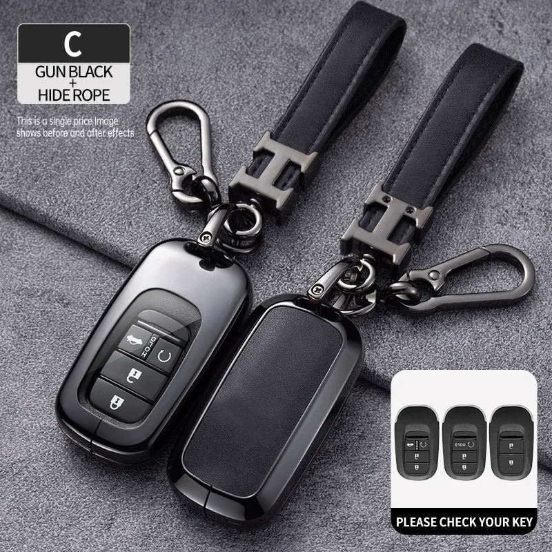 Car Smart Key Case Cover with Keychain Key for Honda 2022 2023 2024 Accord Civic HR-V CR-V Pilot Sport SI EX EX-L Touring