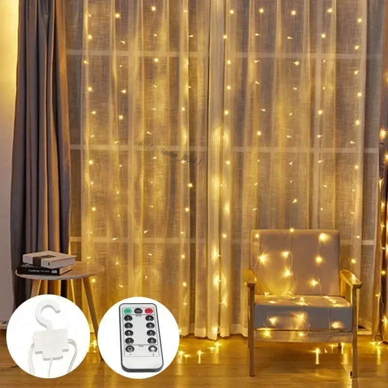 

USD LED Curtain Garland Festoon Led Light Christmas String Lights Christmas Decorations 2022 Holiday Wedding Decorative 300LED