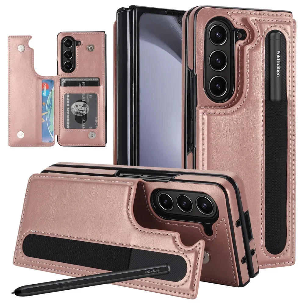 

Solid Color Folding Phone Cover with Pen Holder for Samsung Galaxy Z Fold7&Z Fold6 &Z Fold5 with Flip Wallet Card Case