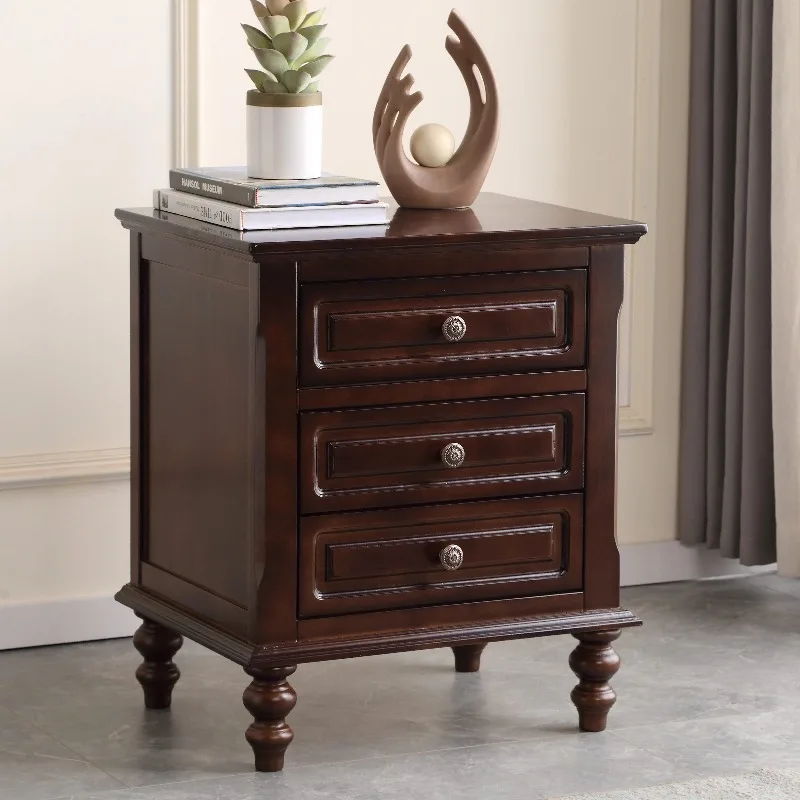 American all-solid wood bedside table, household bedroom three-bucket locker, tenon and mortise structure, storage, bedside draw