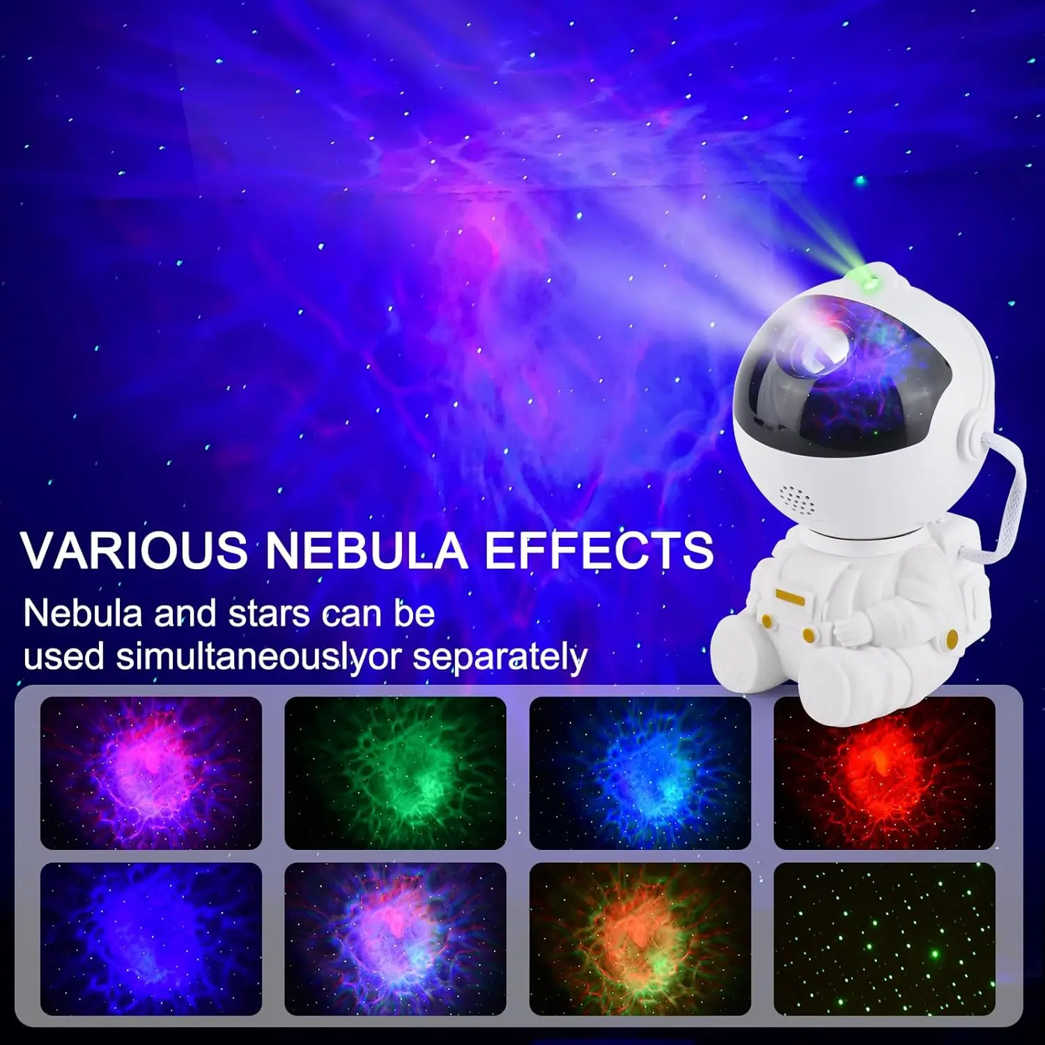 ミニ宇宙飛行士銀河プロジェクター、星空と星雲ライト、リモコン付き、調光可能な色変更、コード式、家の装飾用